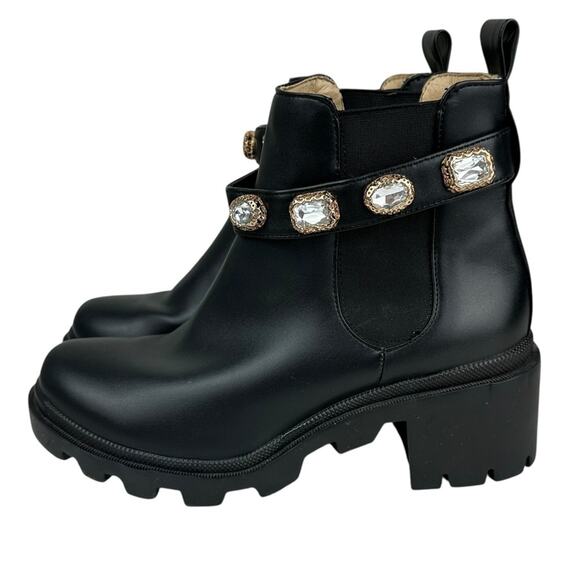 Steve Madden Amulet Rhinestone Chelsea Ankle Boots Black Size 8 Rubber Sole - Picture 4 of 9